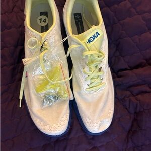 Hoka MENS White and Light Yellow Athletic Shoes